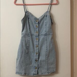Zara button front denim mini dress light wash medium cotton